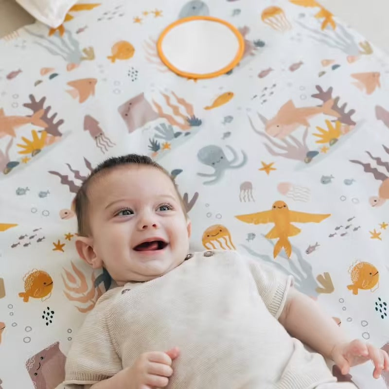 Tapis de motricité Babyride en coton bio – Motifs animaux marins